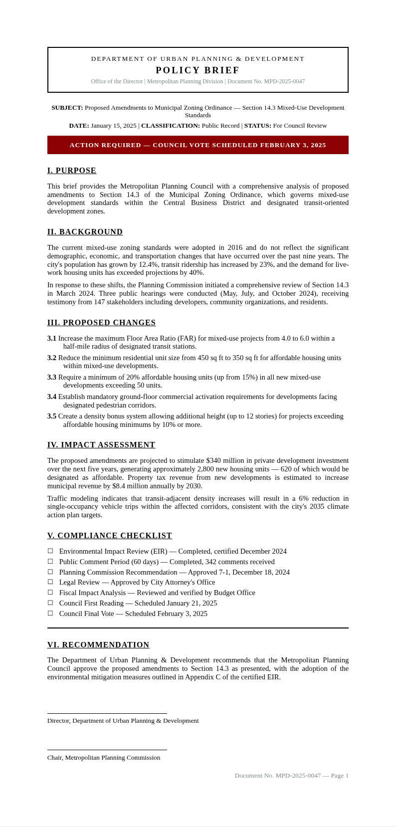 Government Official Brief With Dense Typography